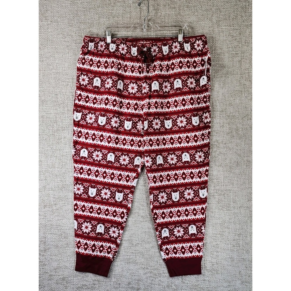 Old Navy Flannel Pajama Pants Bears Snowflakes Womens XL Red Tapered Cuffed NWT‎